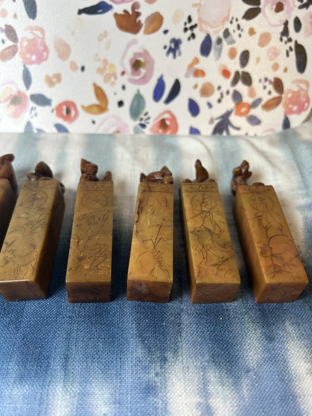 Carved Red Soapstone Seal Stamp Zodiac Set 12 Pieces Antique Chinese Asian 3” - Picture 9 of 16